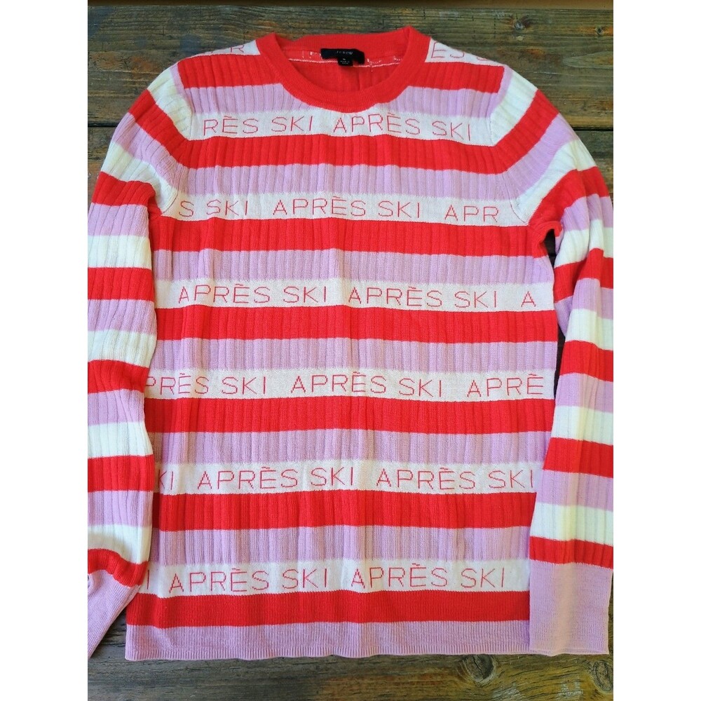 J. Crew Red and Pink Après Ski Ribbed Margot Sweater Women's S Merino Wool